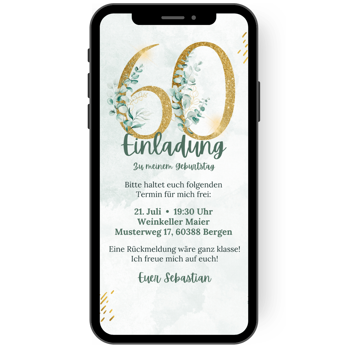 Einladungskarte zum 60. Geburtstag eCard über WhatsApp versenden eCARDILLY