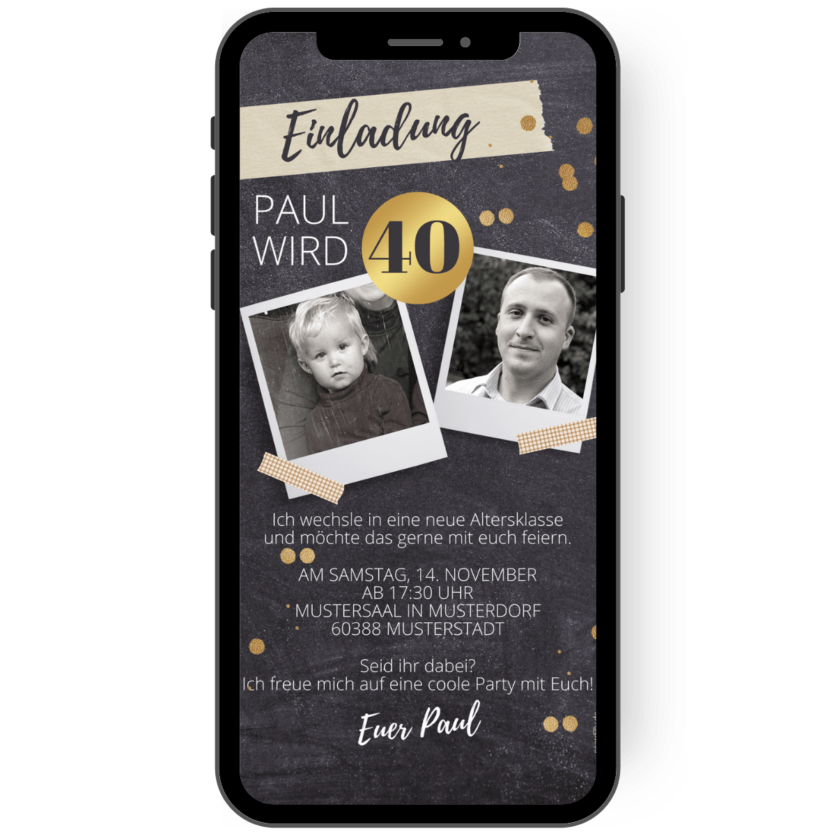 WhatsApp Einladung zum 40. Geburtstag mit Fotos Vorlage eCARDILLY