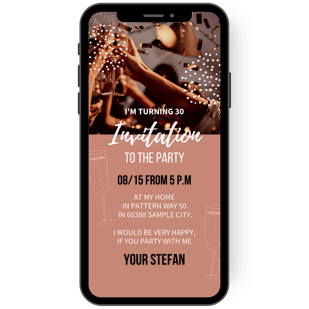 Invitation card digital brown with glasses. Great card to invite all your guests.