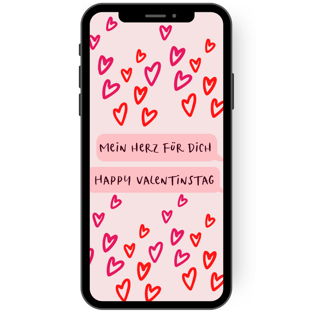 Liebevolle Karte zum Valentinstag mit einem Herzregen aus roten pinken rosa Herzen