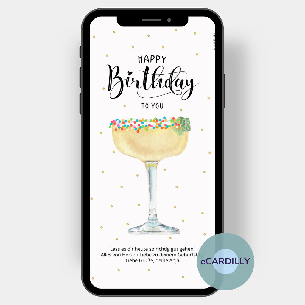 eCard - Geburtstagsgrußkarte - Cocktail - Happy Birthday - Gruß - Konfetti  Gold - Grußkarte zum Geburtstag 