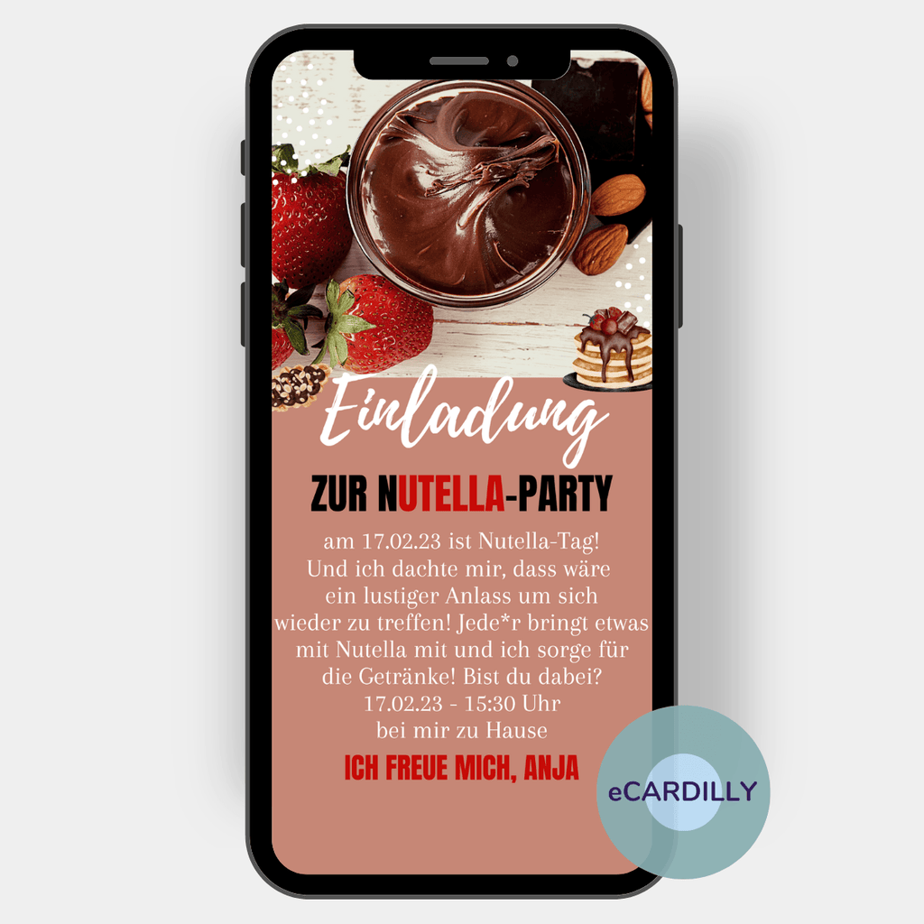 eCard - Einladung zur Nutella Party - Brunch - Nutella - Rot - Schwarz