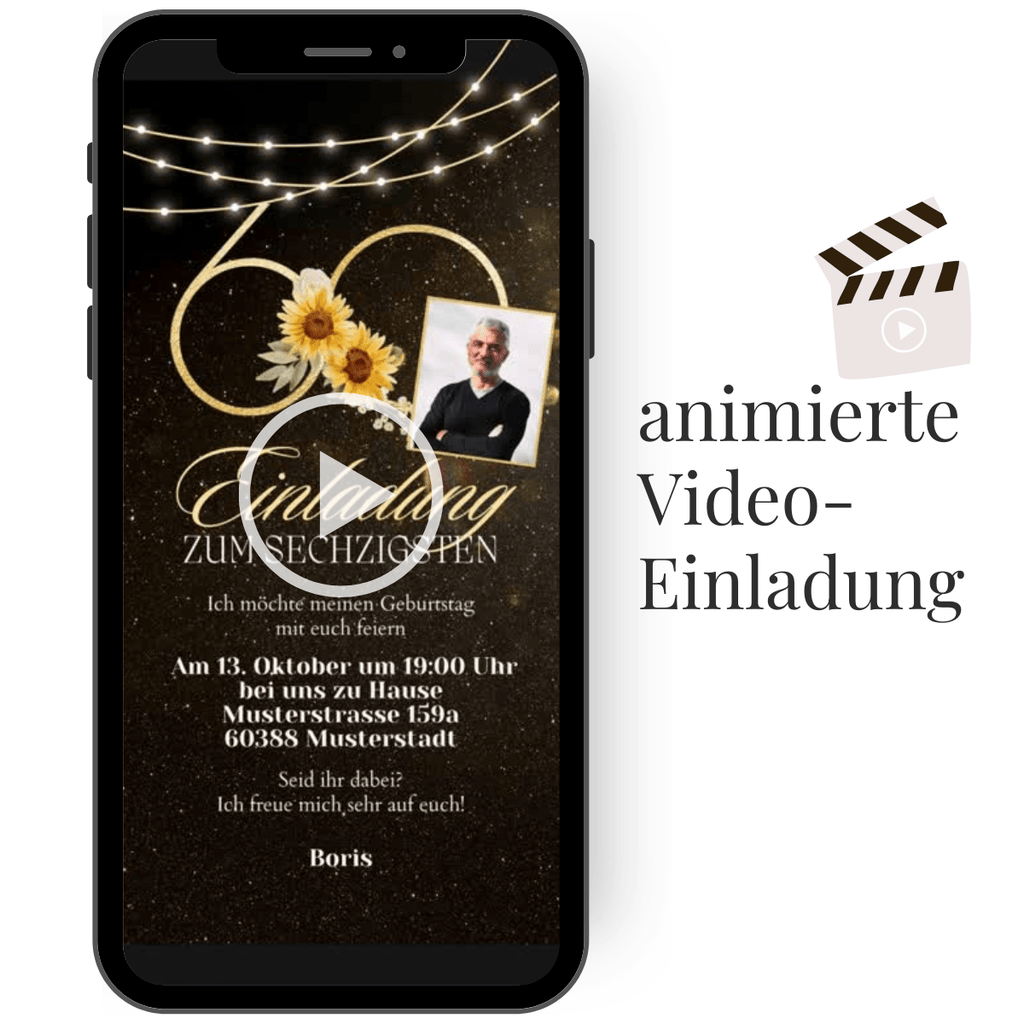 Festliche, animierte Geburtstagseinladung zum 60. Jubiläum in ansprechender Gestaltung