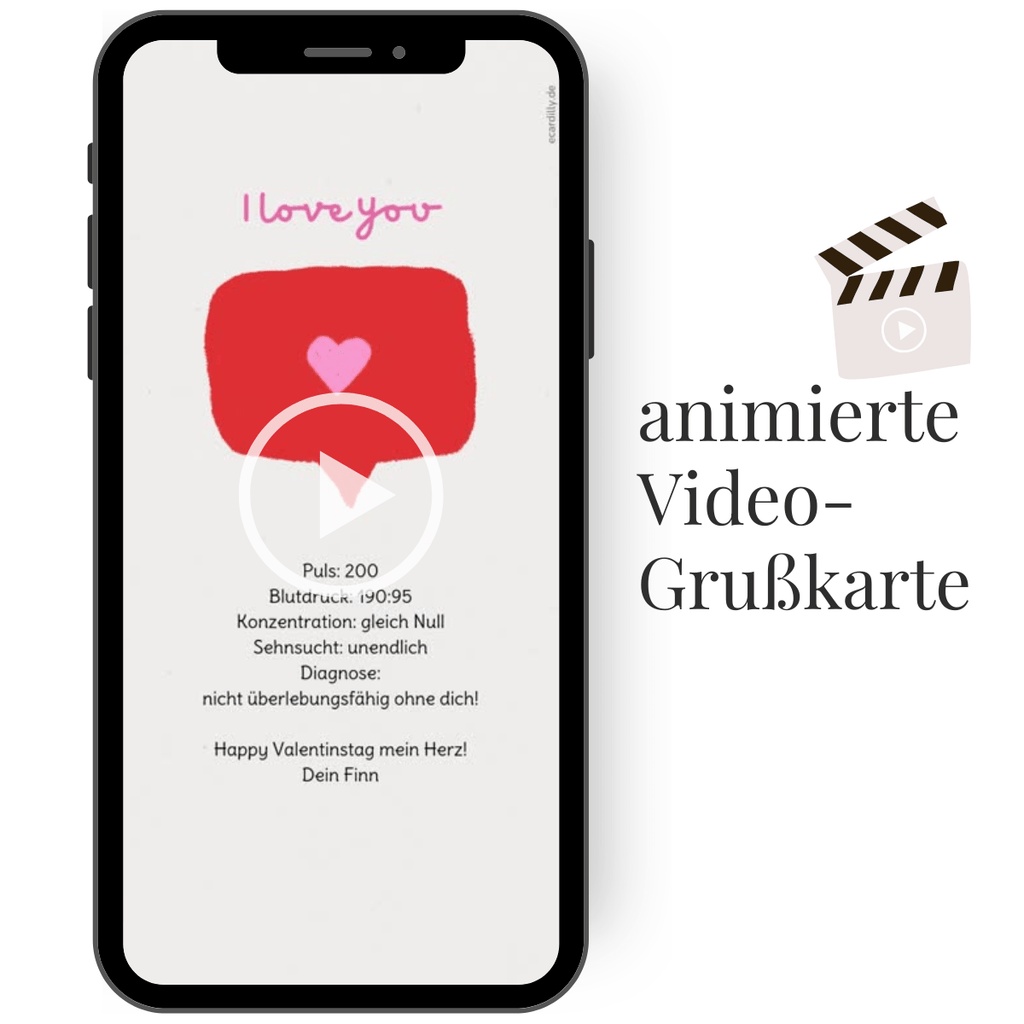 Digitale Video Valentinstagskarte mit liebevoller Nachricht und romantischem Design
