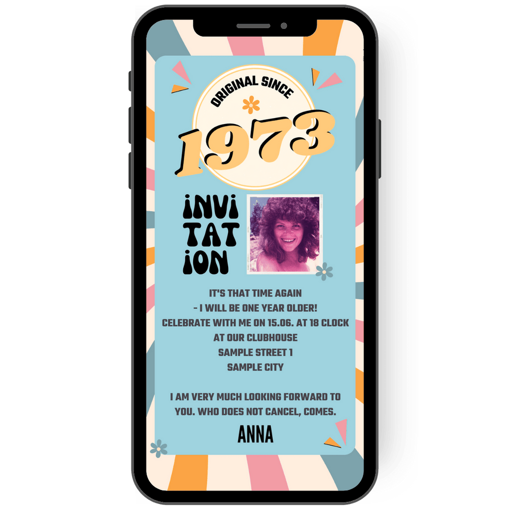 Great digital invitation in retro style with photo and year