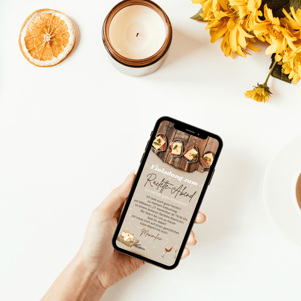 Digitale WhatsApp Einladung Geburtstag Raclette essen