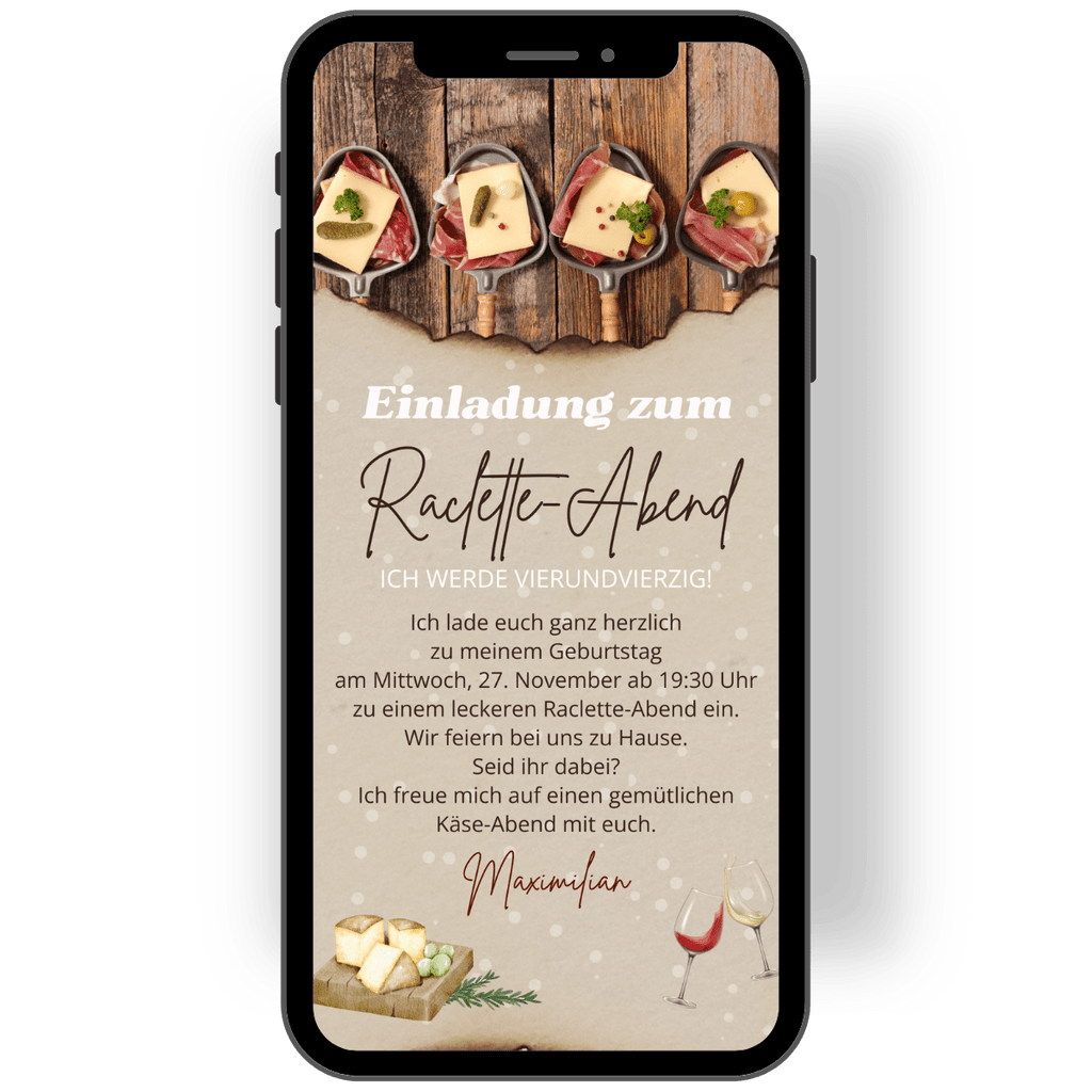 Digitale WhatsApp Einladung Geburtstag Raclette essen