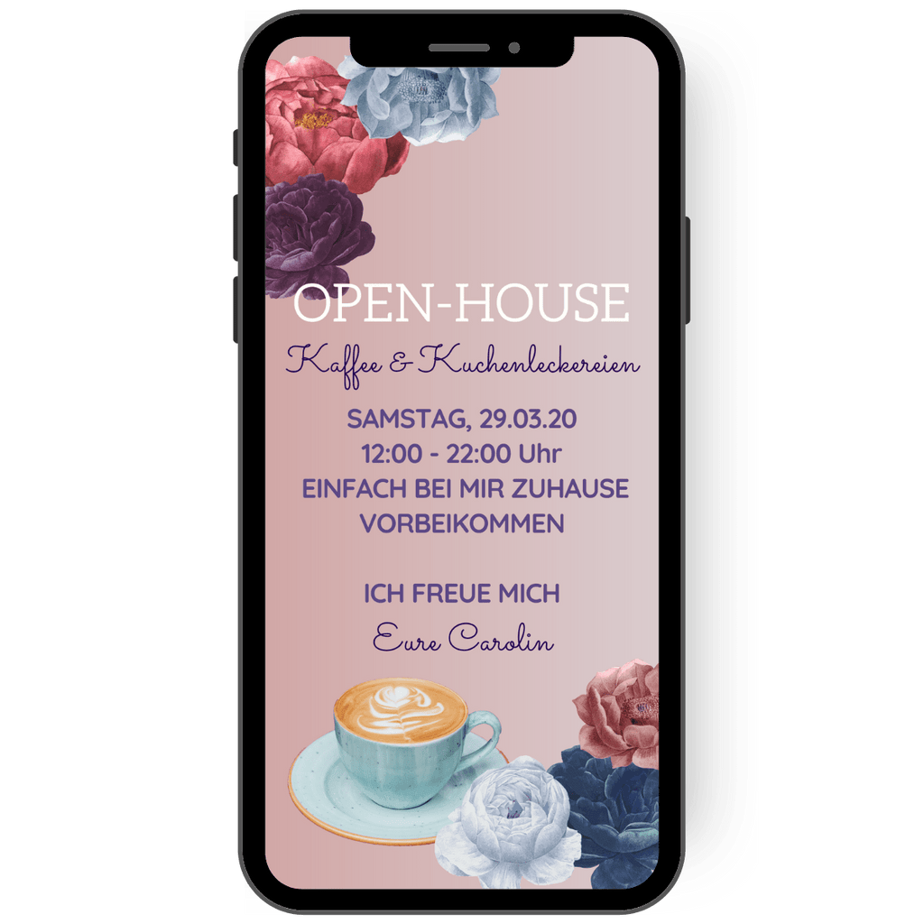 Einladungskarte zum Open House und Kaffeeleckereien
