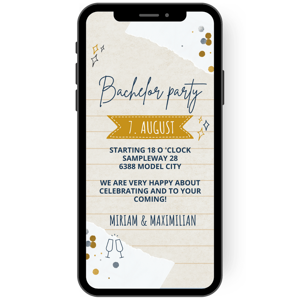Bachelorette party invitation card with different patterns and in brown gold.