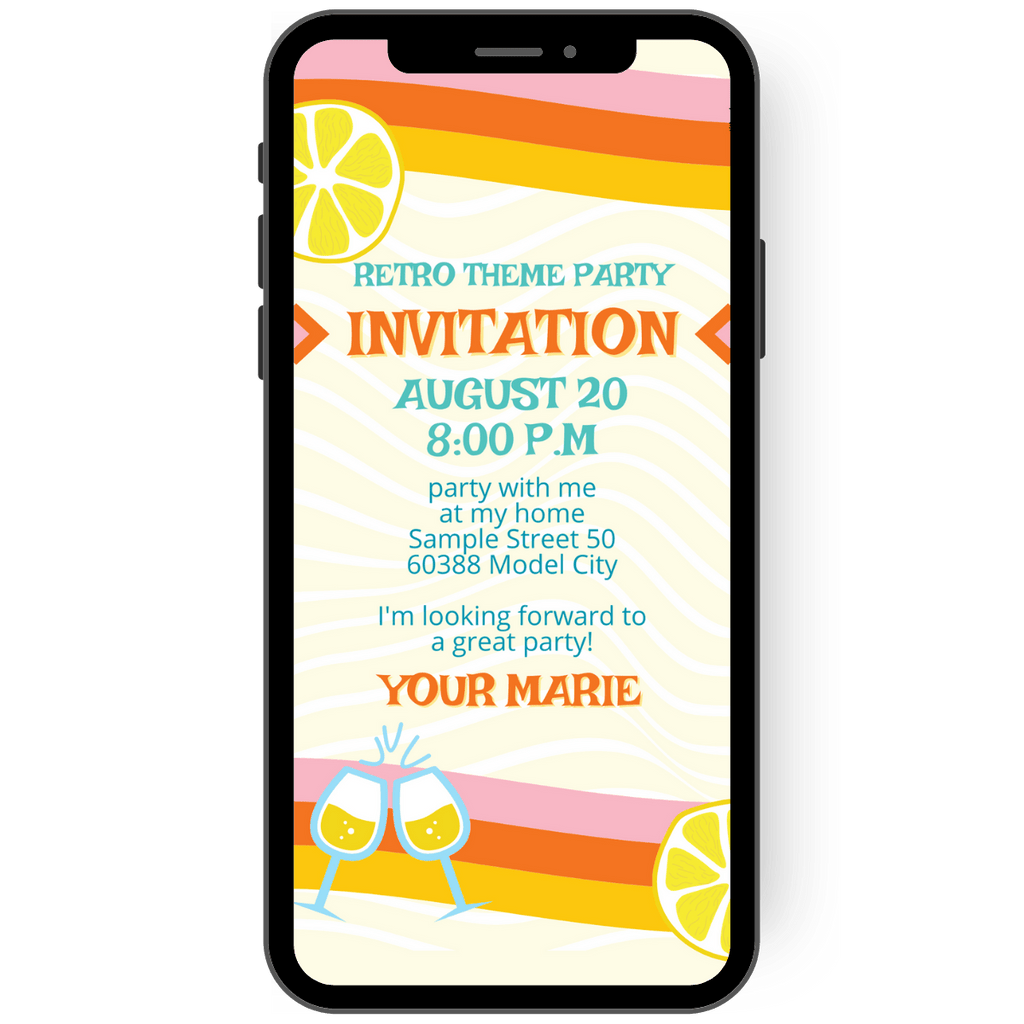 Orange, yellow, lemon: invitation card with a fresh and fruity design for a birthday or party