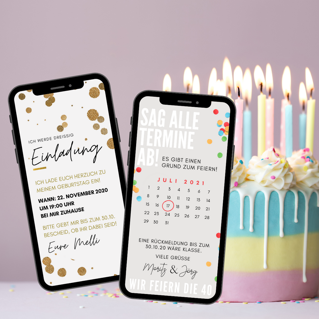 Digitale Geburtstagseinladungen als eCard, die man einfach und schnell mit dem Handy versenden kann.