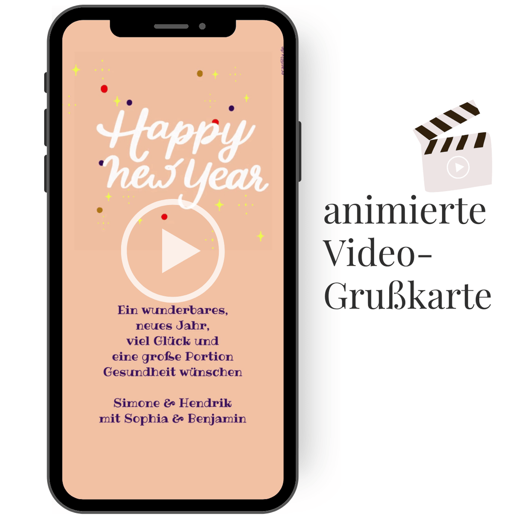 Festliche Silvester-Videokarte mit farbenprächtigem Feuerwerk in lebendiger Animation