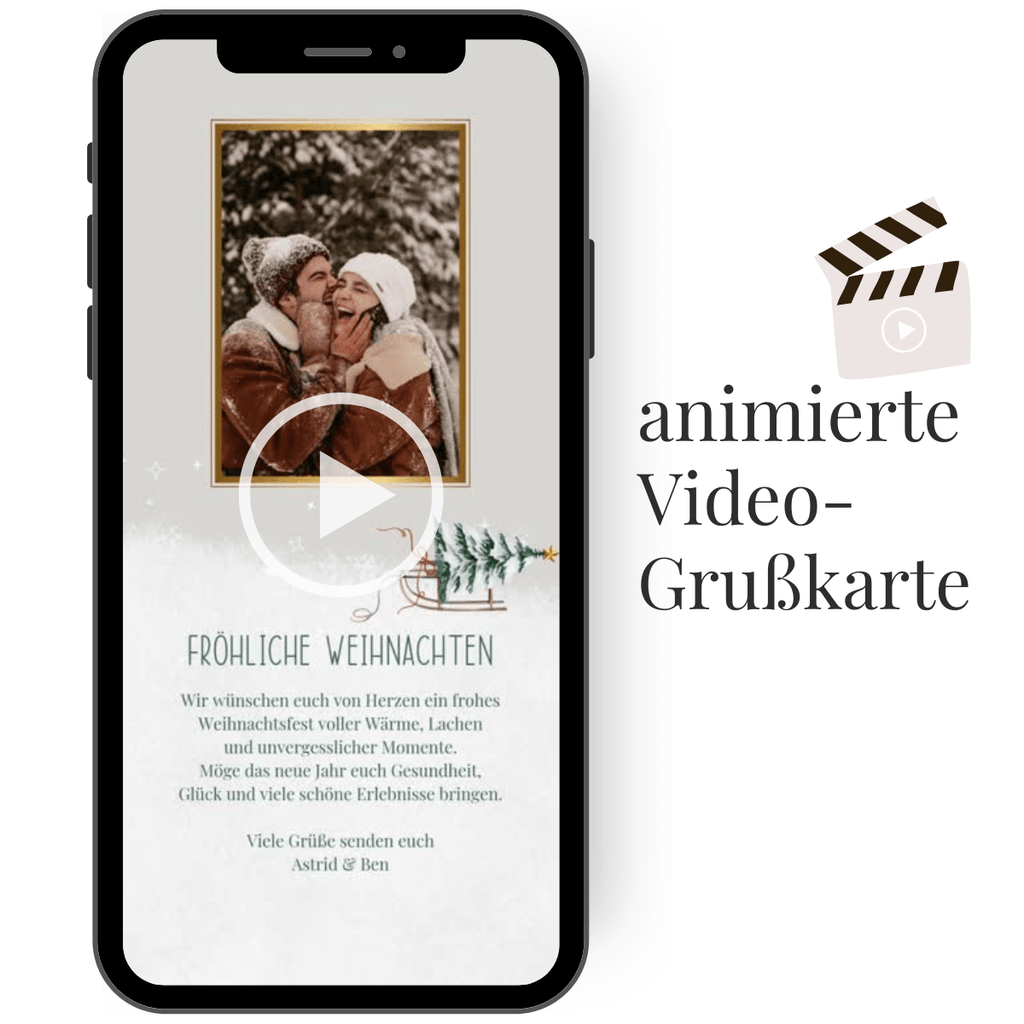 Stilvolle Video-Weihnachtskarte mit Musikbegleitung, individuellem Foto und modernem, zeitgemäßem Design