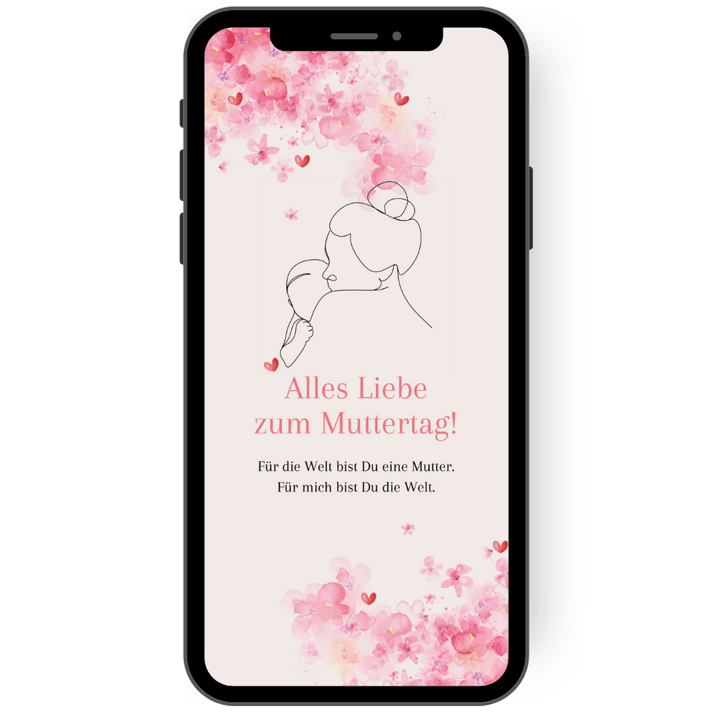 Tolle digitale Karte zum Muttertag mit einem Spruch und kleinen Herzen. Digitale Muttertagskarte in rosa rot.