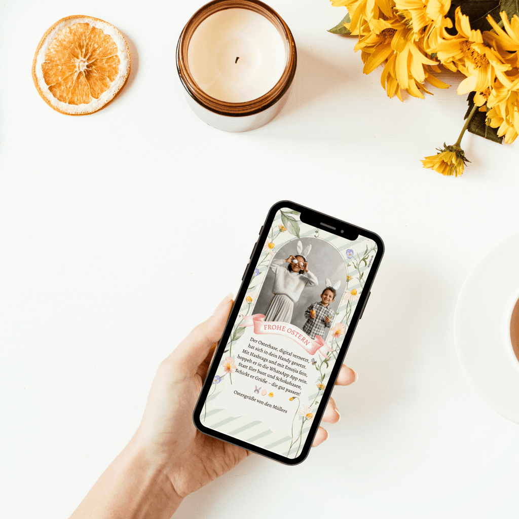 Ostergruesse mit Foto und floralem Layout