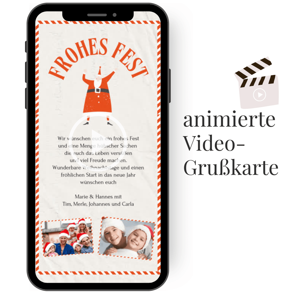 Unterhaltsames Weihnachtsvideo Grußkarte mit Weihnachtsmann-Motiv im „Elf Yourself“-Stil für festliche Grüße