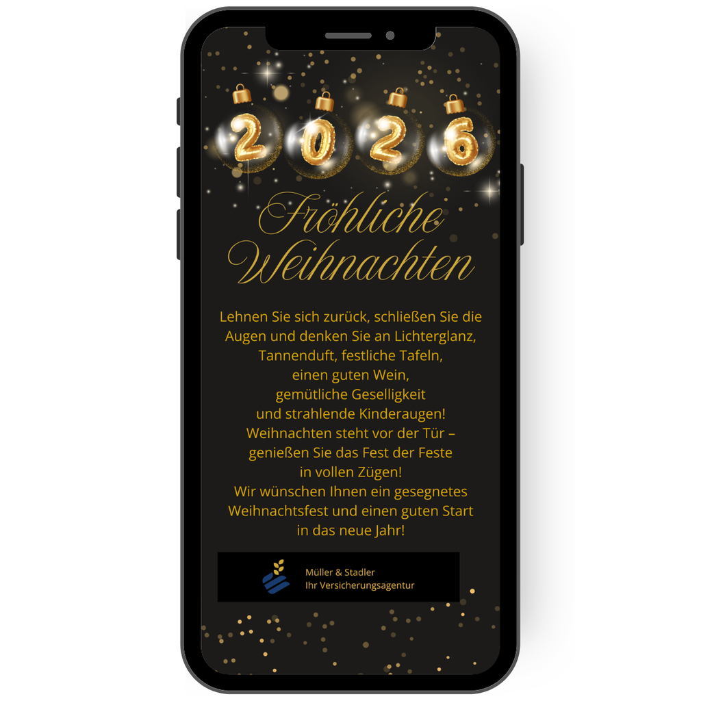 Tolle Weihnachtskarte Business in schwarz gold mit der Jahreszahl 2026