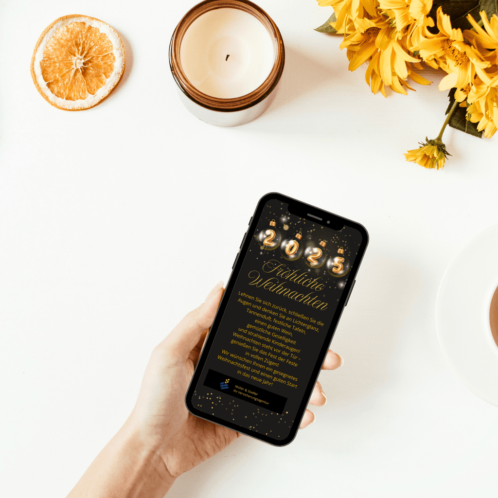 Tolle Weihnachtskarte Business in schwarz gold mit der Jahreszahl 2025
