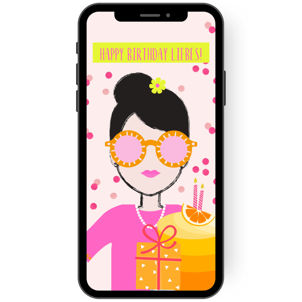 Happy Birthday Liebes steht auf dieser eCard, mit der Du Deiner Freundin herzliche Geburtstagsgrüße digital schicken kannst