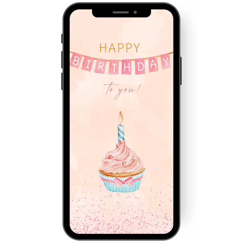 Tolle WhatsApp Geburtstagskarte mit kleinem Muffin und Birthday Girlande