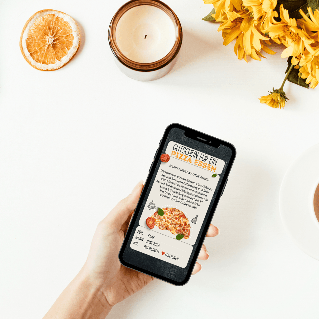 WhatsApp Geschenkgutschein Pizza Essen im rustikalen Layout
