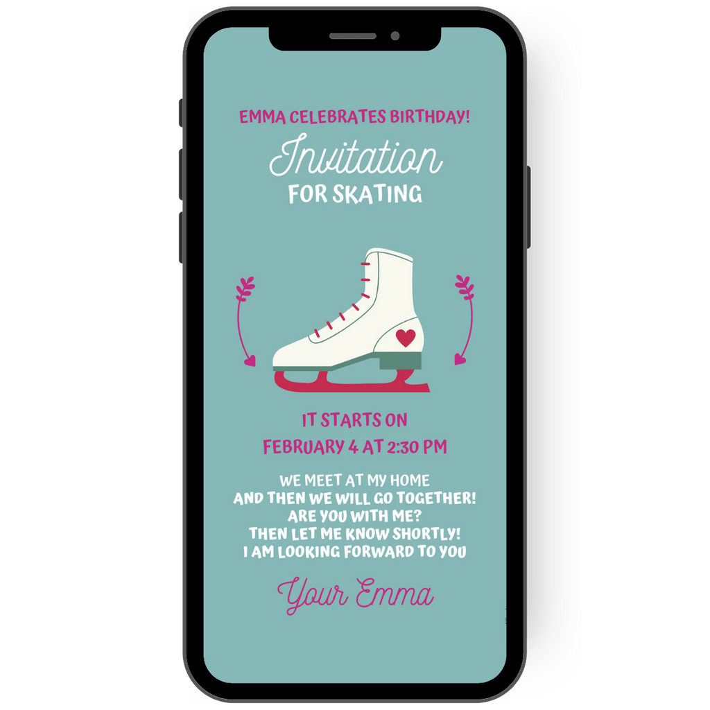 Invitation to skate with a white skate on a turquoise background
