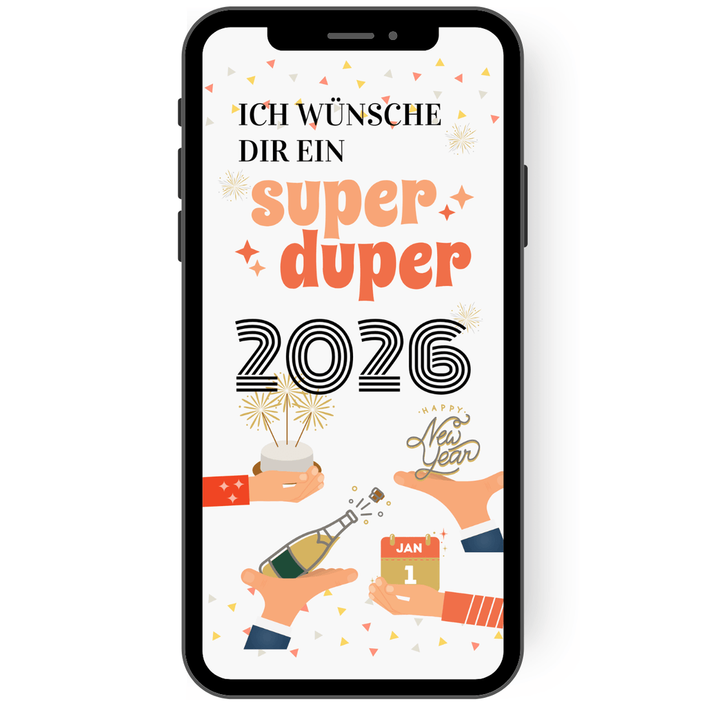 Ich wünsche Dir ein superduper Neues Jahr - an Silvester Freunden persönliche Grüße schicken mit einer eCard. Auch für den Status und Social Media