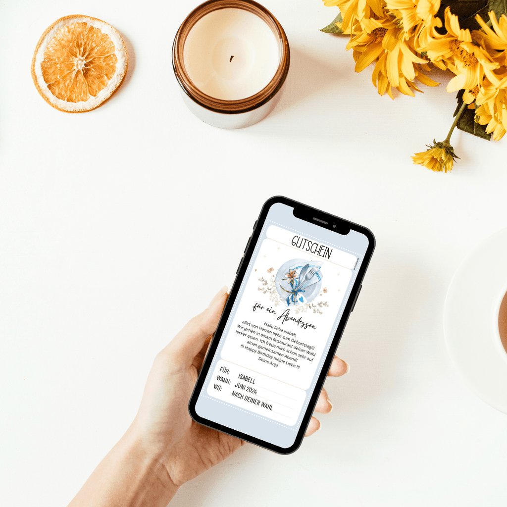 Geschenkgutschein für ein Abendessen floral romantisch 