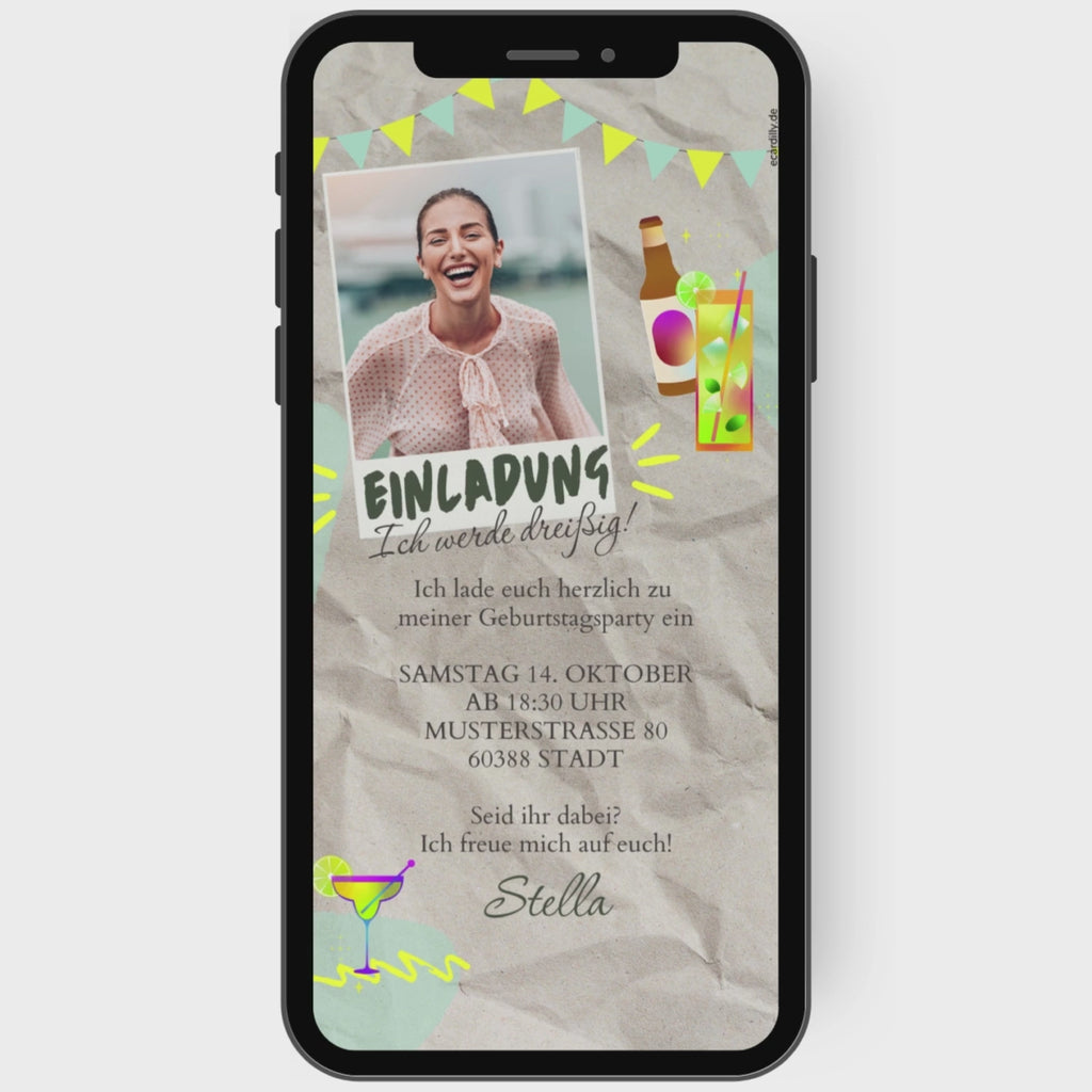 Tolle digitale Einladung WhatsApp mit Foto und Kraftpapieroptik