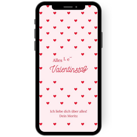 Wunderschoene Karte zum Valentinstag mit Herzen die herabfallen