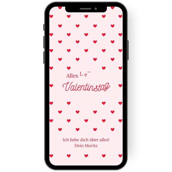 Wunderschoene Karte zum Valentinstag mit Herzen die herabfallen