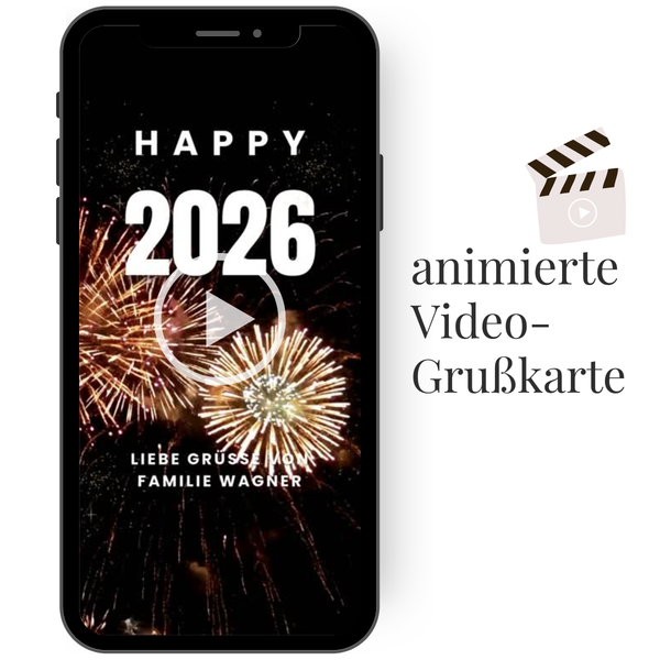 Silvester Karte als Video Karte mit Feuerwerk