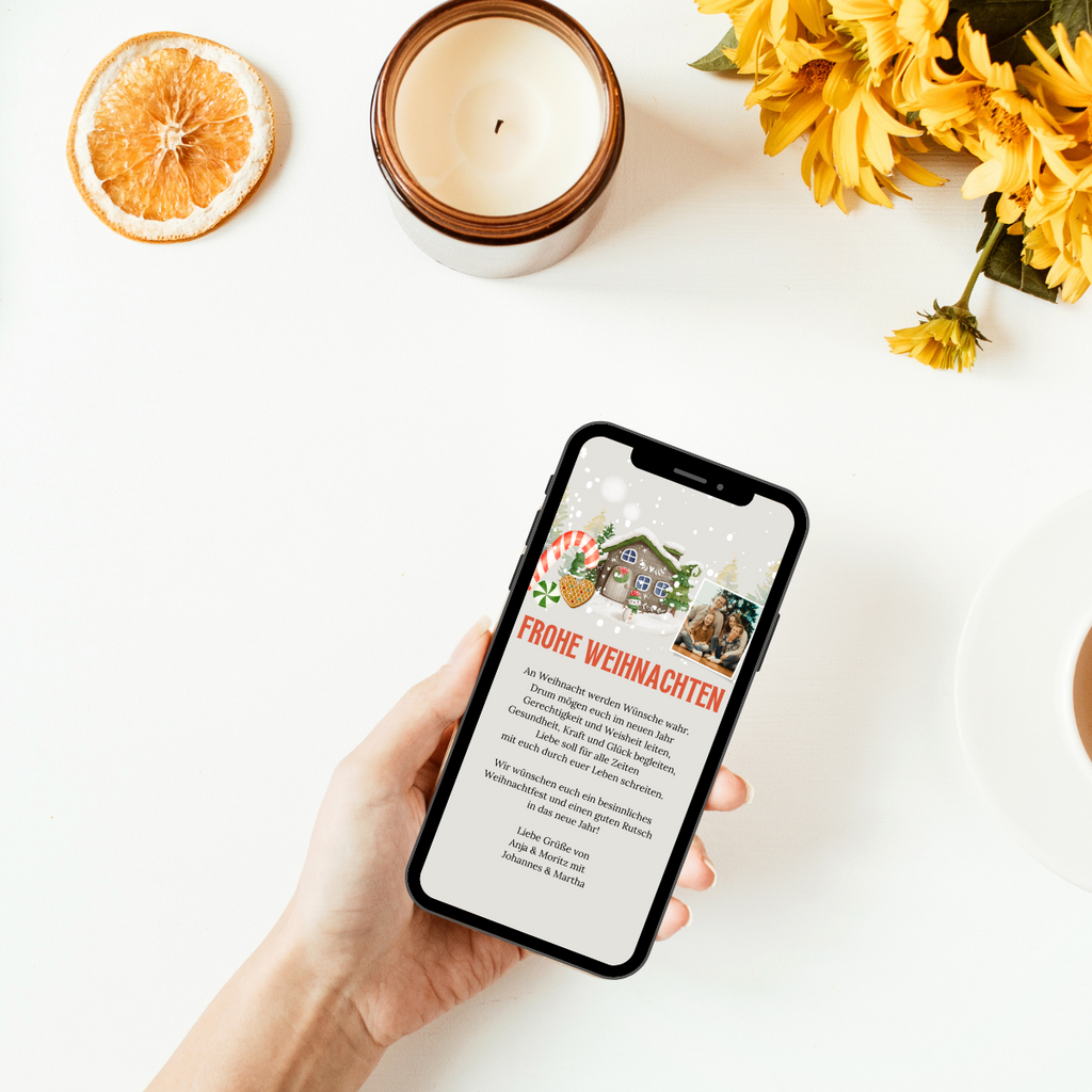 Video Weihnachtskarte mit liebevollen Layouts und Foto per WhatsApp versenden