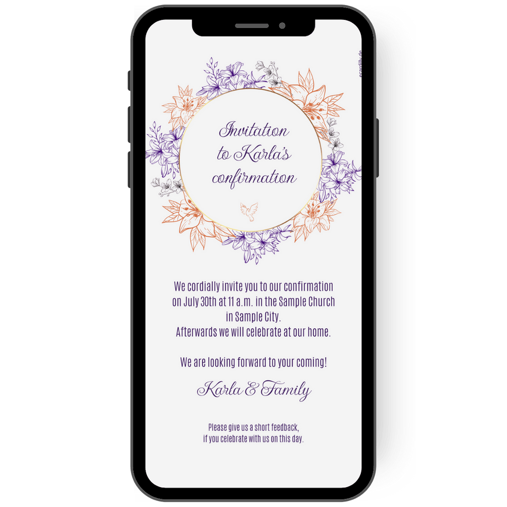 You can send this eCard as a digital invitation card for confirmation. A great floral wreath surrounds this great invitation.
