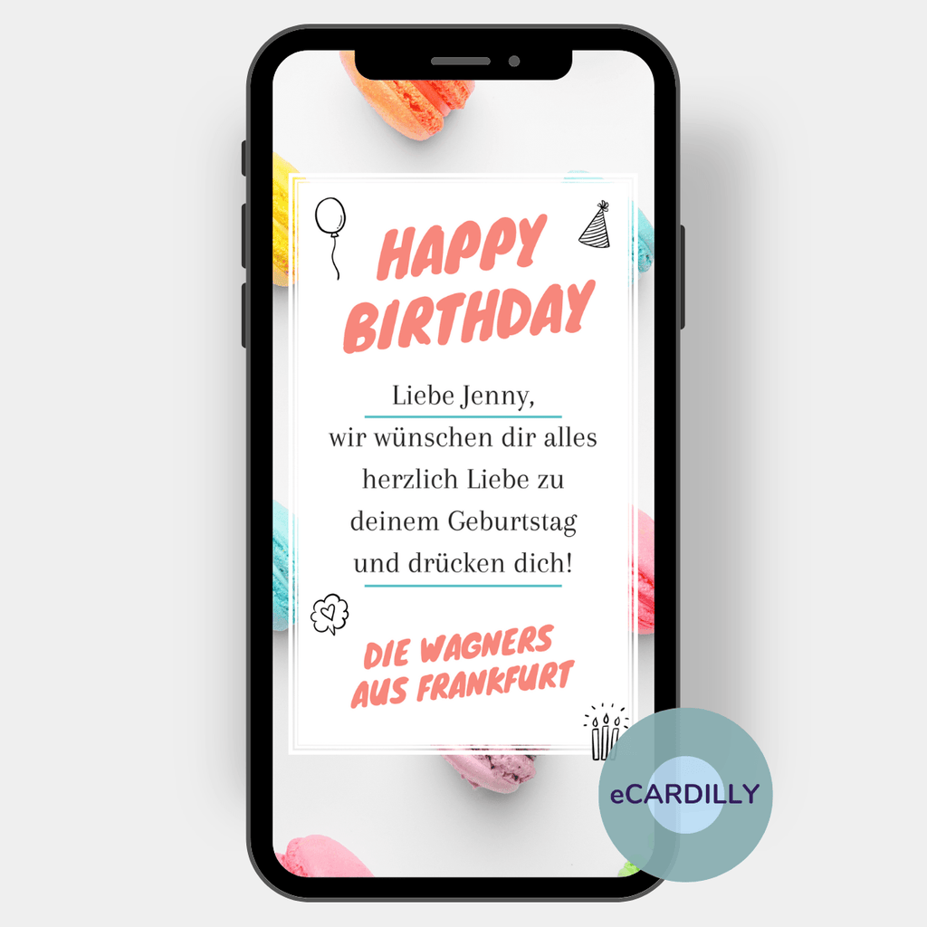 eCard zum Geburtstag - Grußkarte schnell und einfach erstellt und verschickt - Macarons - Pastell - Happy Birthday - Grüße zum Geburtstag
