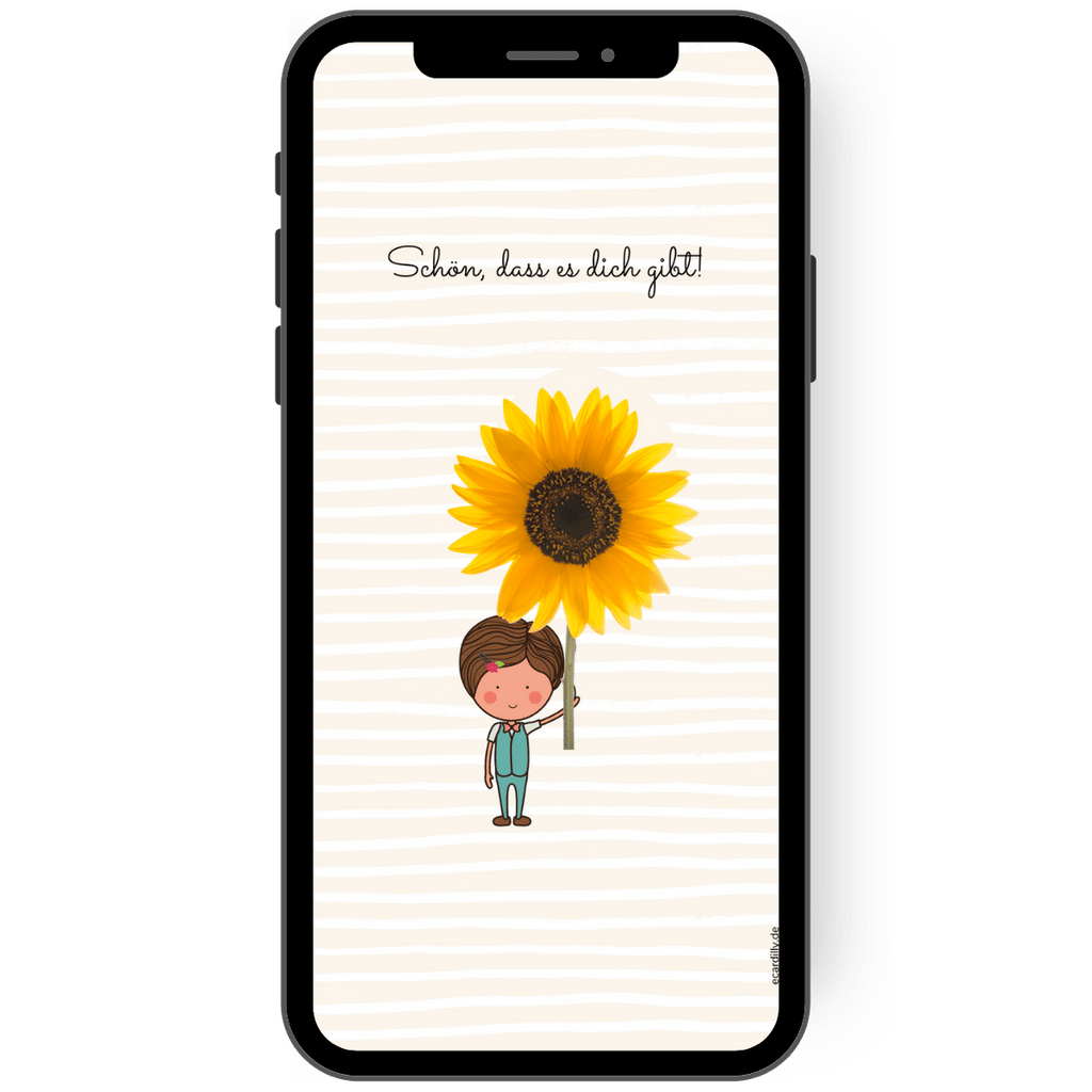 Liebevolle lustige Grußkarte mit individueller Beschriftung und kleiner Sonnenblume