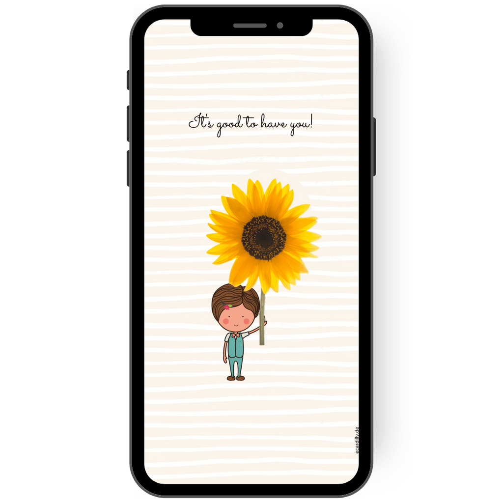 Lovely, funny greeting card with personalized inscription and small sunflower