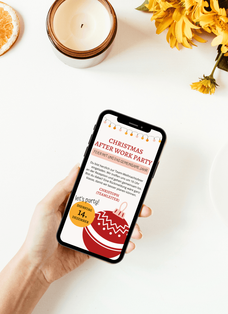 digitale Einladung zur Firmenweihnachtsfeier - lade alle Mitarbeiter schnell und unkompliziert ein - WhatsApp - E-Mail - Weihnachten - eCard de