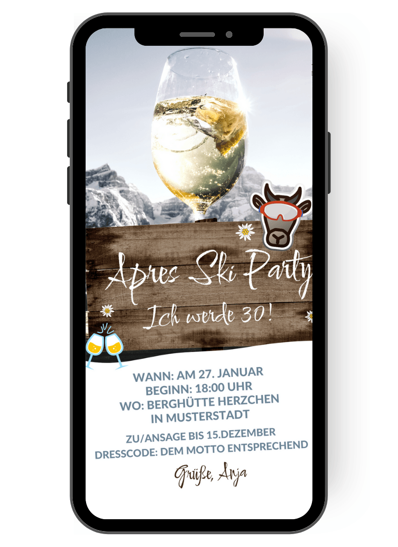 Digitale Einladungskarte zur Mottoparty "Apés Ski" zum Geburtstag eCARDILLY