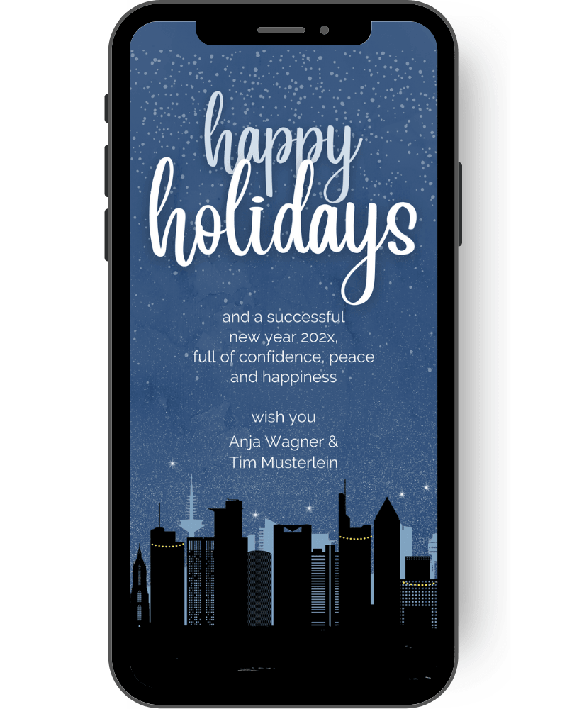 Greeting card - Christmas - City - Skyline - Night - Blue - Black - eCard - digital en