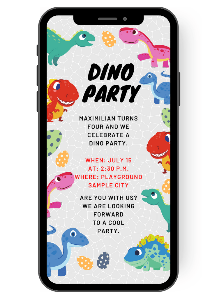 Children's birthday party invitation Dino Dinosaur. Colorful invitation to a children's birthday party. en