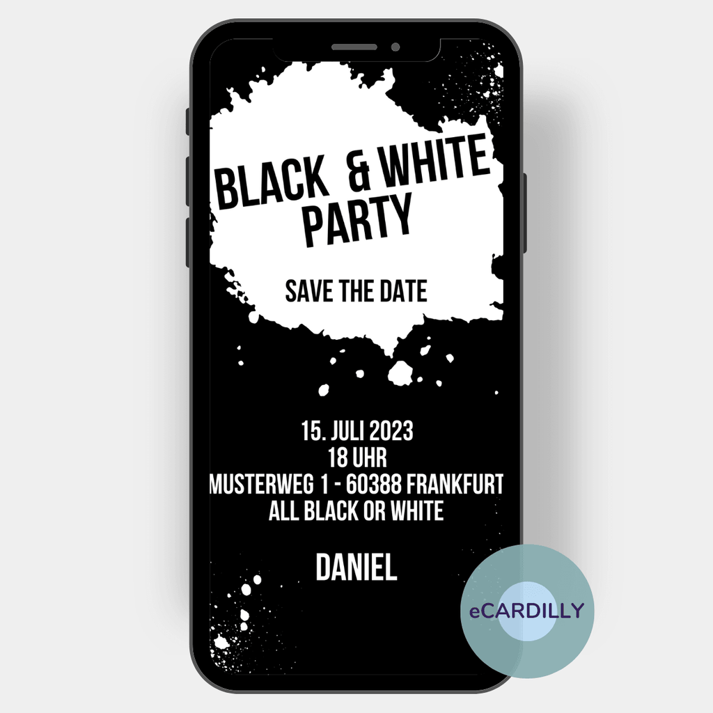 eCard - Black&White Party - Einladungskarte zur Mottoparty - Schwarz und Weiß - 