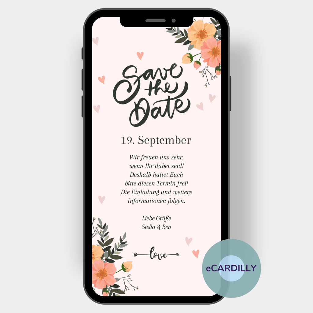eCard - Save the Date - Hochzeit - Einladung - Floral - Rosa 
