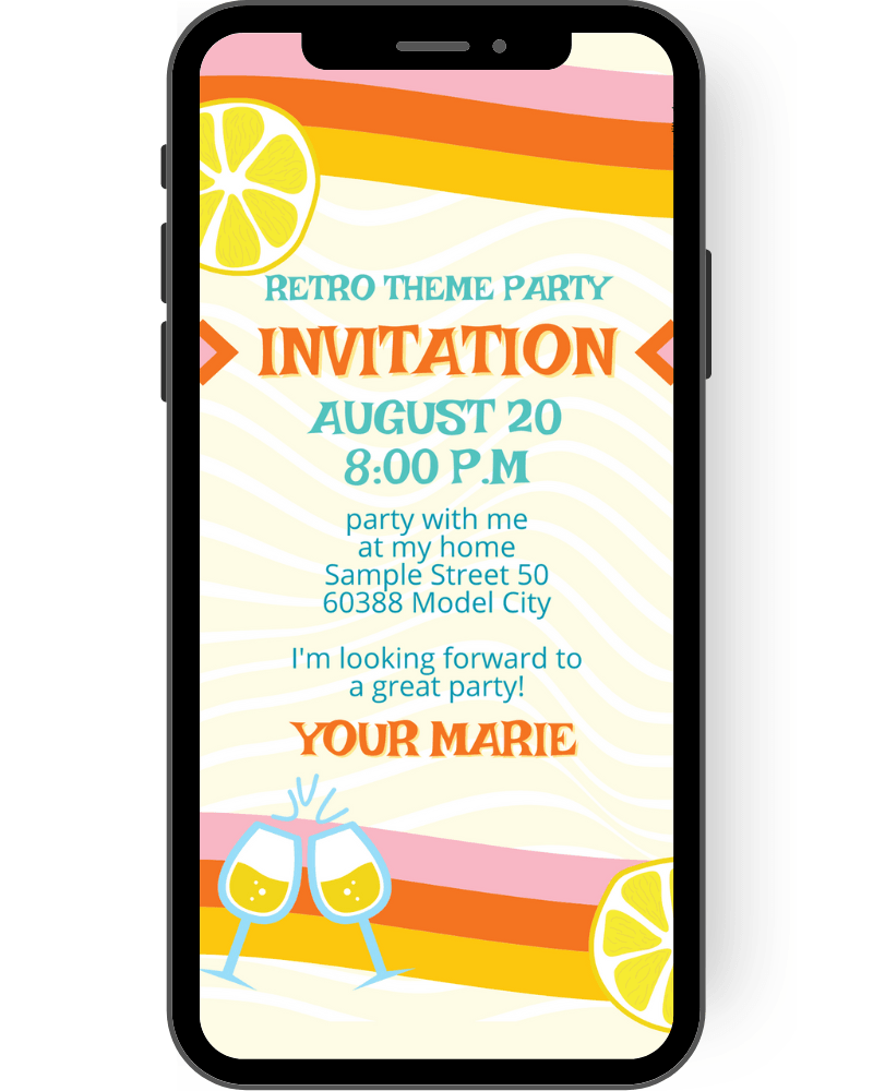 Orange, yellow, lemon: invitation card with a fresh and fruity design for a birthday or party en