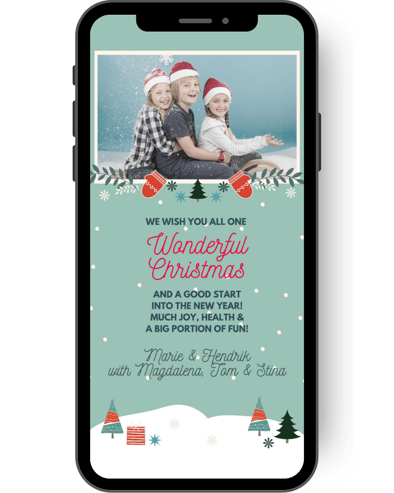 Send Christmas greetings to many friends by eCard. With a photo and Christmas motifs such as glove, ice crystal, glove, fir tree. With all names en