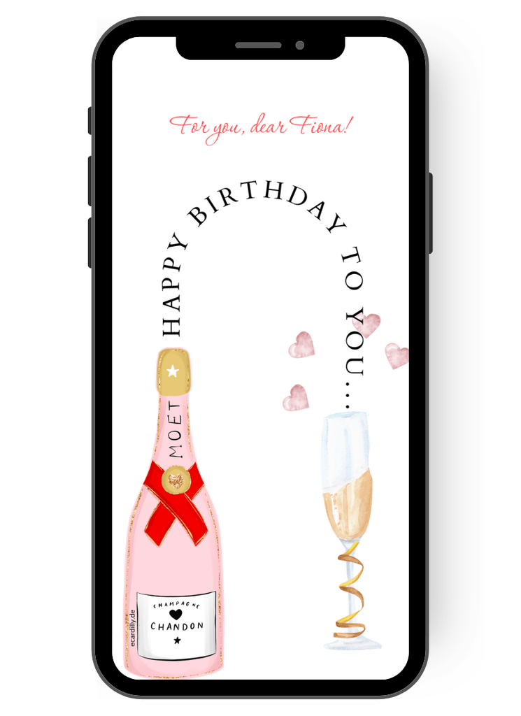 great eCard - greeting card for birthday - champagne - Happy Birthday - champagne glass - greetings - hearts en
