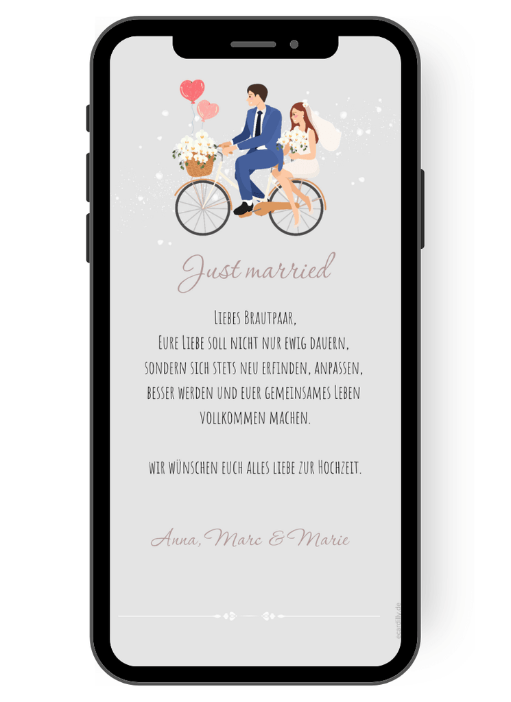 eCard - Hochzeitsgrüße - Brautpaar - Fahrrad - Grüße - Hochzeit - Blumen de