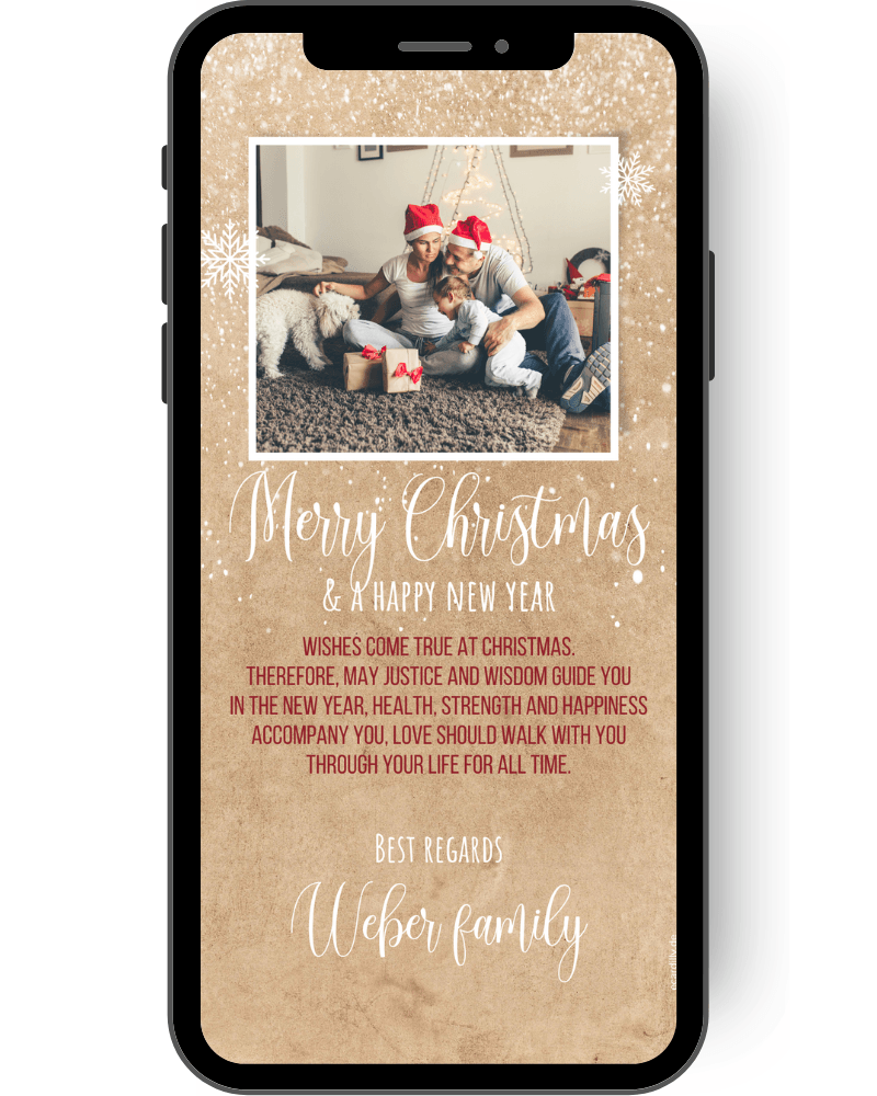 eCard - Beautiful Christmas greetings with photo - Greeting card - Christmas - Kraft paper - Snowflakes - White / Red - Greeting card for Christmas - Christmas greetings en