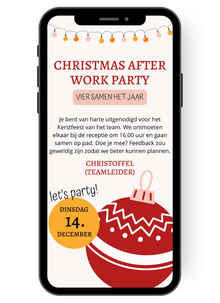 na het werk - zaken - uitnodiging - bedrijfsfeest - glühwein - warme chocolademelk - feest - rood - kerstmis - kerstvlogger - kerstfeest - kerstbal nl