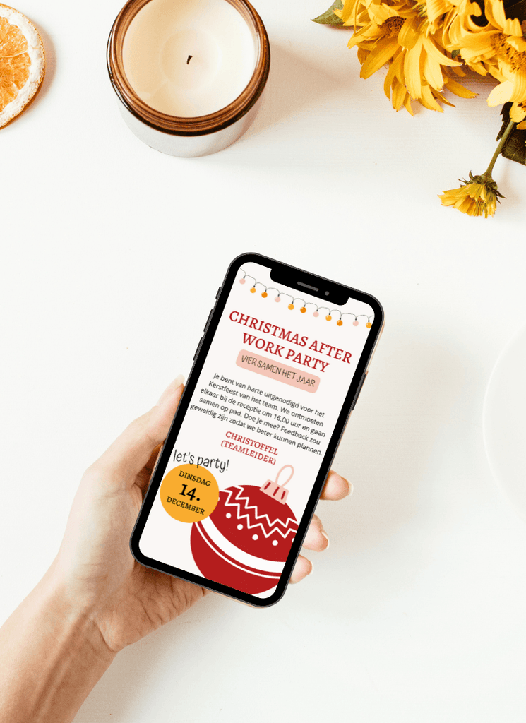 digitale uitnodiging voor het bedrijfskerstfeest - nodig alle medewerkers snel en gemakkelijk uit - WhatsApp - e-mail - kerst - eCard nl